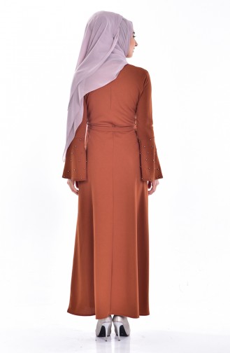 Kolu Taşlı Elbise 1001-01 Taba