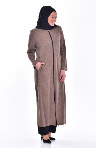 Plus Size Patterned Zippered Abaya 0106-02 Mink 0106-02