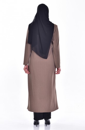 Plus Size Patterned Zippered Abaya 0106-02 Mink 0106-02