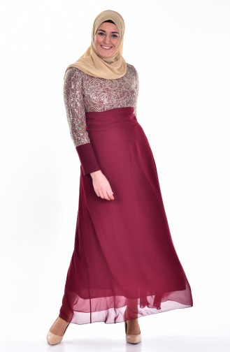 Claret Red Hijab Evening Dress 2369-05