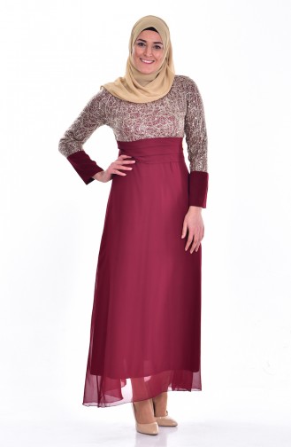 Claret Red Hijab Evening Dress 2369-05