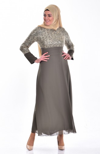 Khaki Hijab Evening Dress 2369-04