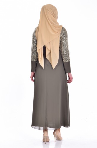Khaki Hijab Evening Dress 2369-04