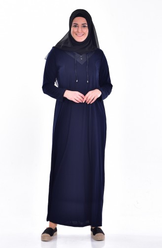 Navy Blue Hijab Dress 0965-02