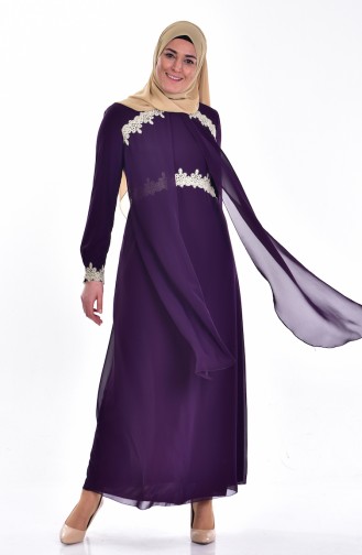 Purple Hijab Evening Dress 3234-03