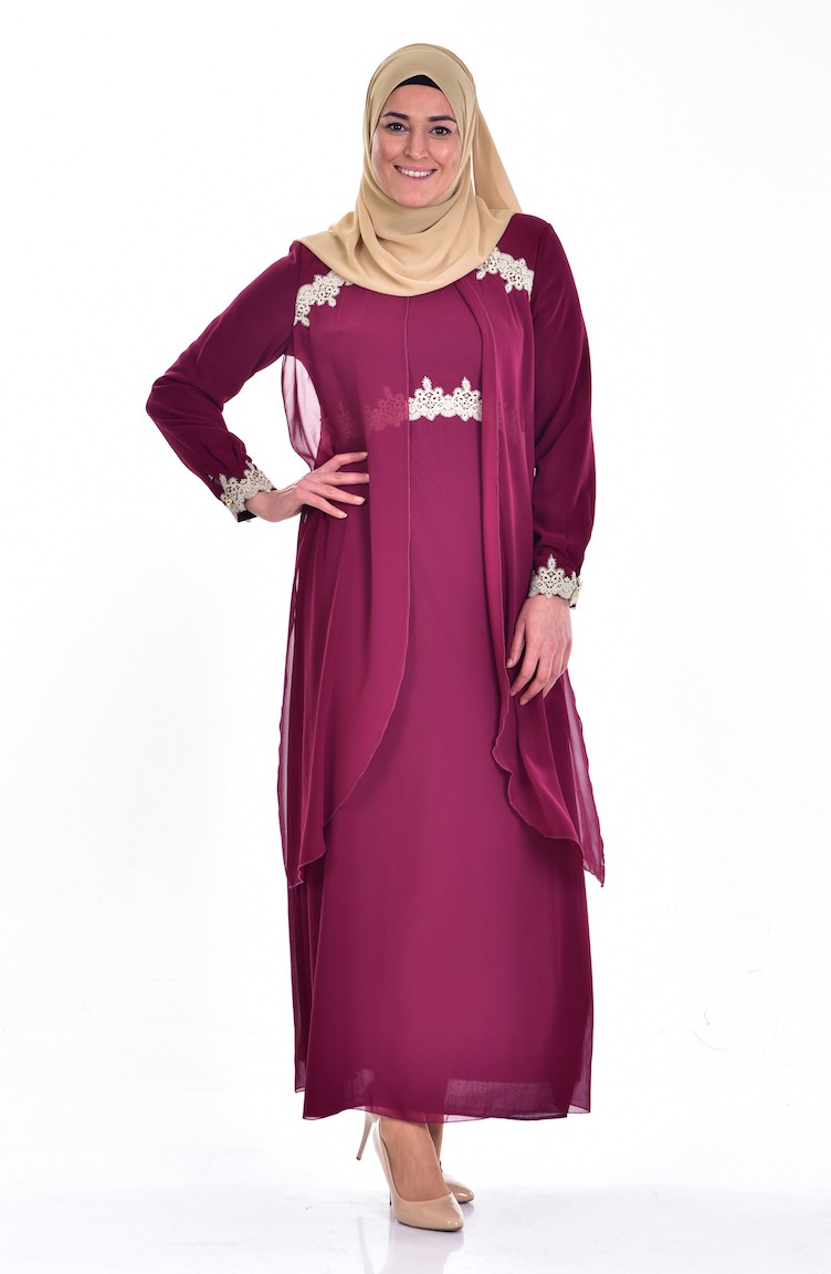 Plum Hijab Evening Dress 323404 Sefamerve