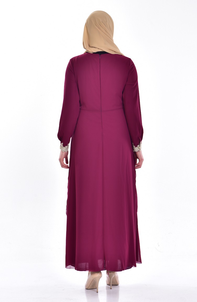 Plum Hijab Evening Dress 323404 Sefamerve