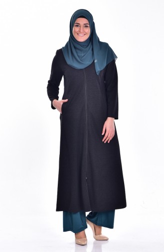 Plus Size Zippered Abaya 0105-01 Black 0105-01