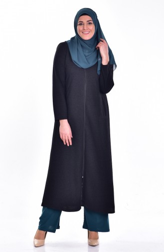 Plus Size Zippered Abaya 0105-01 Black 0105-01