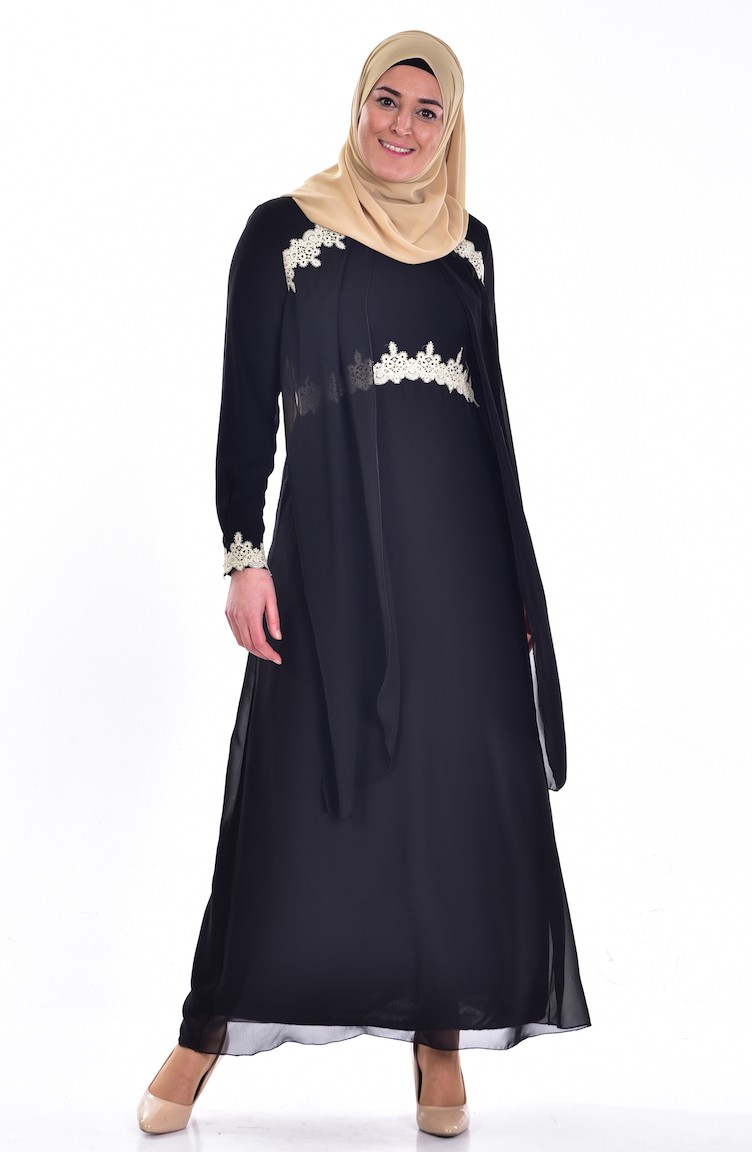 01 Noir A Dentelle Soirée De 3234 Taille Robe Grande 08zqgEx6