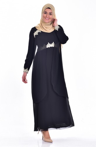 Black Hijab Evening Dress 3234-01