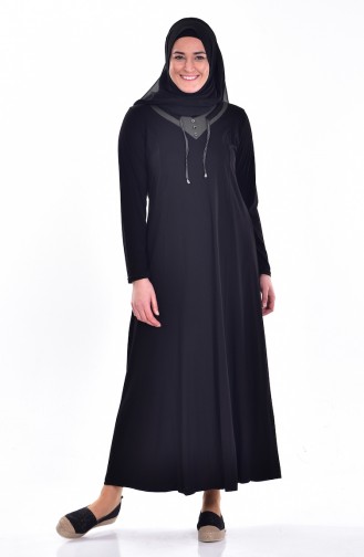 Büyük Beden Garnili Elbise 0965-01 Siyah