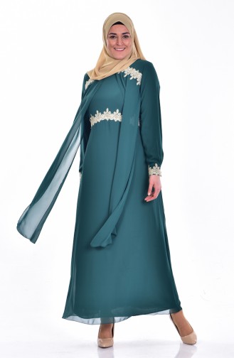 Green Hijab Evening Dress 3234-02