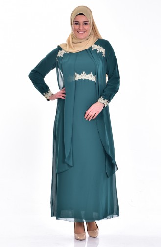 Green Hijab Evening Dress 3234-02