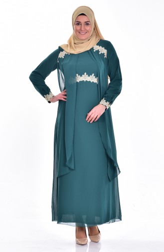 Robe de Soirée a Dentelle Grande Taille 3234-02 Vert 3234-02