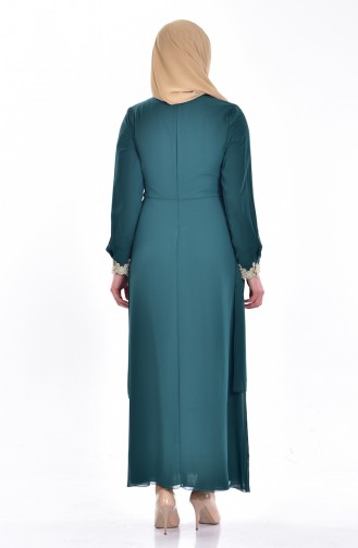 Green Hijab Evening Dress 3234-02