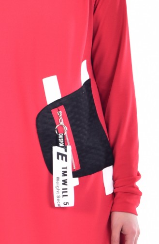 Cep Detaylı Sweatshirt 9083-01 Kırmızı