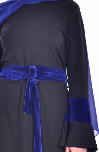 Robe a Ceinture 3006-03 Noir Bleu Roi 3006-03
