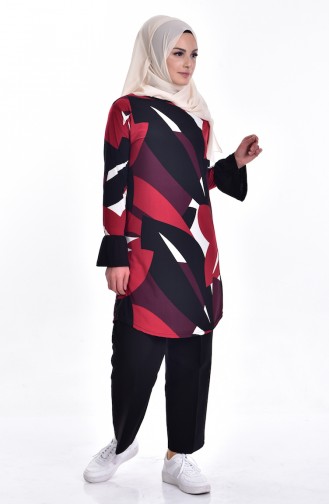 Patterned Tunic 0737-01 Black Red 0737-01