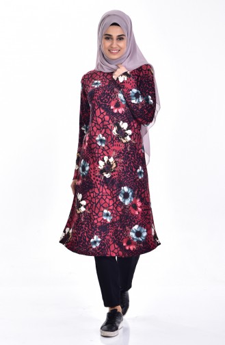 Flower Patterned Tunic 0729-01 Red 0729-01