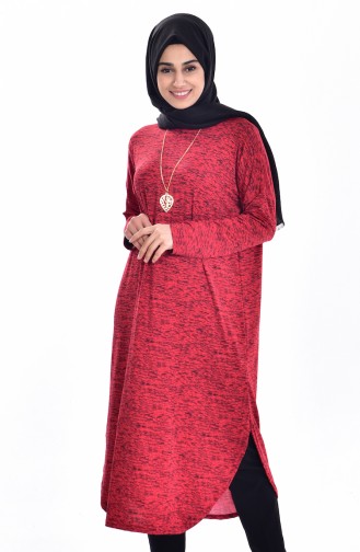 Kolyeli Uzun Tunik 0736-01 Kırmızı