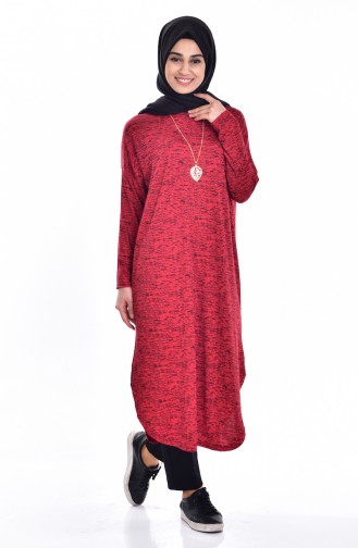 Kolyeli Uzun Tunik 0736-01 Kırmızı
