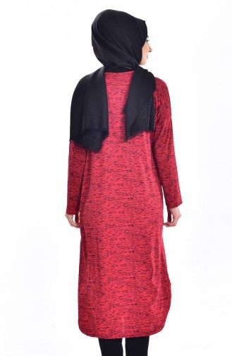 Kolyeli Uzun Tunik 0736-01 Kırmızı