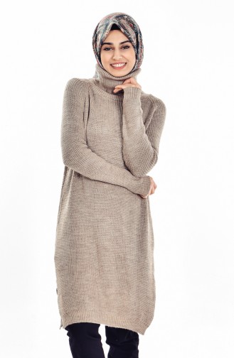 Boğazlı Triko Kazak 1098-04 Açık Kahve