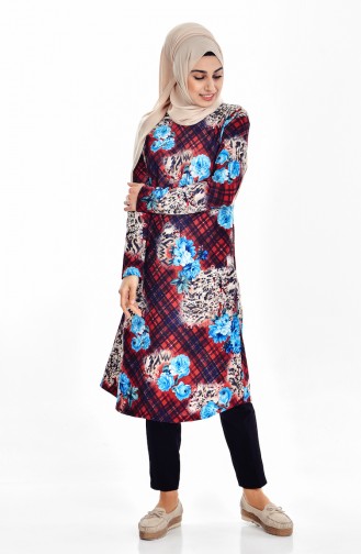 Flower Patterned Tunic 0731-03 Claret Red 0731-03