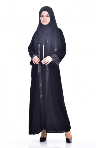 Ensemble Deux Pieces Robe Abaya 7751-01 Noir Beige 7751-01