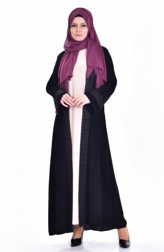 Ensemble Deux Pieces Robe Abaya 7752-01 Noir Beige 7752-01