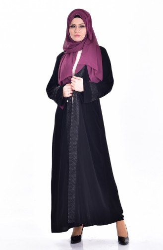 Ensemble Deux Pieces Robe Abaya 7752-01 Noir Beige 7752-01