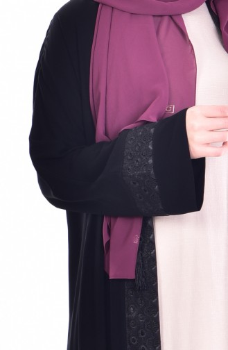 Ensemble Deux Pieces Robe Abaya 7752-01 Noir Beige 7752-01