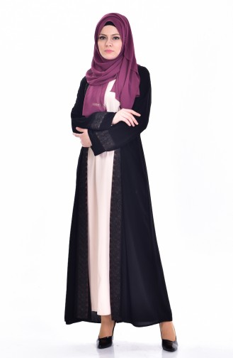 Ensemble Deux Pieces Robe Abaya 7752-02 Noir Brun 7752-02