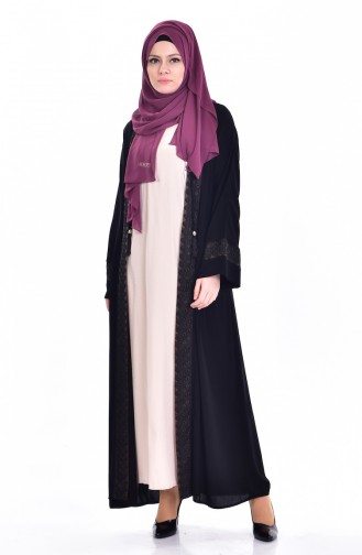 Ensemble Deux Pieces Robe Abaya 7752-02 Noir Brun 7752-02