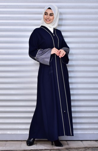 Abaya a Dentelle 7732-03 Bleu Marine 7732-03