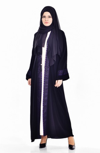 Abaya Kleid 2er Set 7752-03 Schwarz Lila 7752-03