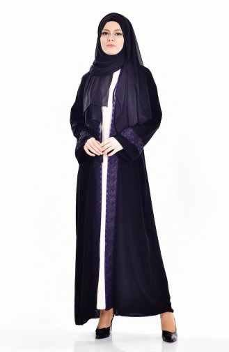 Ensemble Deux Pieces Robe Abaya 7752-03 Noir Pourpre 7752-03