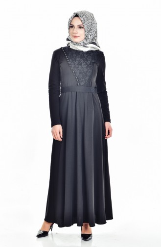 Schwarz Hijab Kleider 4435-03
