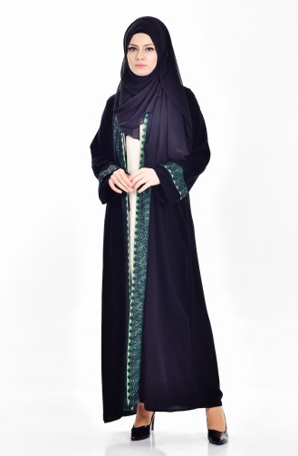 Ensemble deux Pieces Robe Abaya 7752-04 Noir Vert emeraude 7752-04