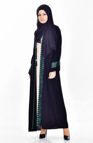 Elbise Ferace İkili Takım 7752-04 Siyah Zümrüt Yeşili