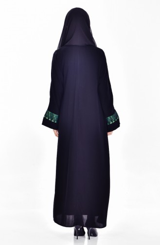 Ensemble deux Pieces Robe Abaya 7752-04 Noir Vert emeraude 7752-04