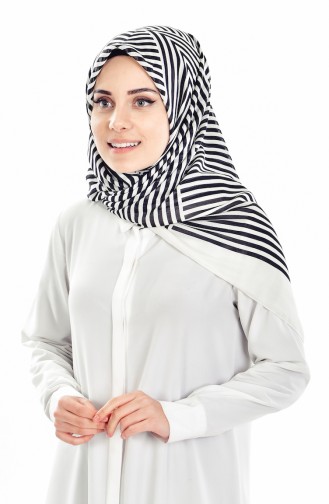 Çizgili Şal Eşarp 60049-03 Beyaz Siyah