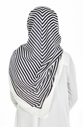 Çizgili Şal Eşarp 60049-03 Beyaz Siyah