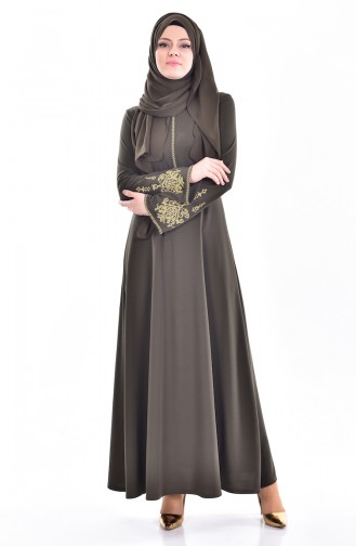 Khaki Hijab Dress 5086-02