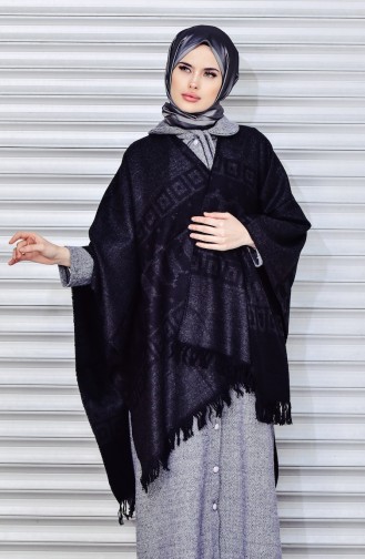 Desenli Omuz Şalı 1171B-02 Siyah
