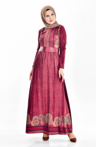 Gemustertes Kleid 7466-01 Weinrot 7466-01