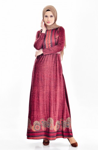 Claret Red Hijab Dress 7466-01