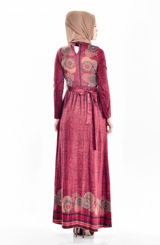 Claret Red Hijab Dress 7466-01