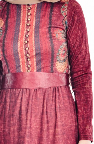 Claret Red Hijab Dress 7466-01